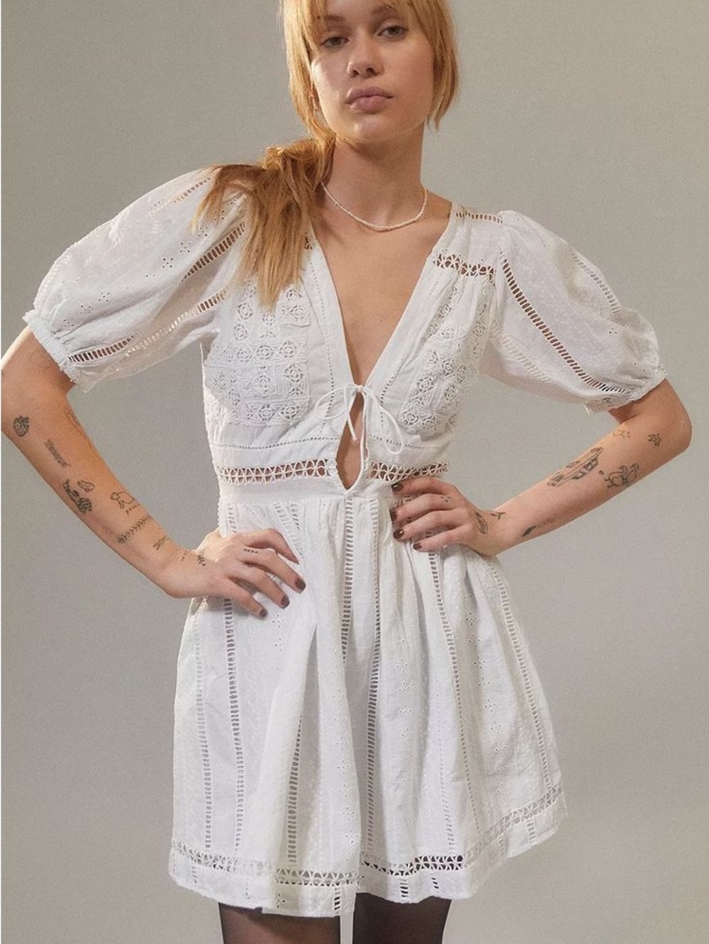 Urban Outfitters Marlee Eyelet Puff Sleeve Mini Dress